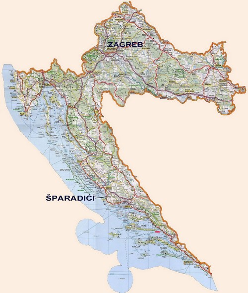 Šparadići, auto karta